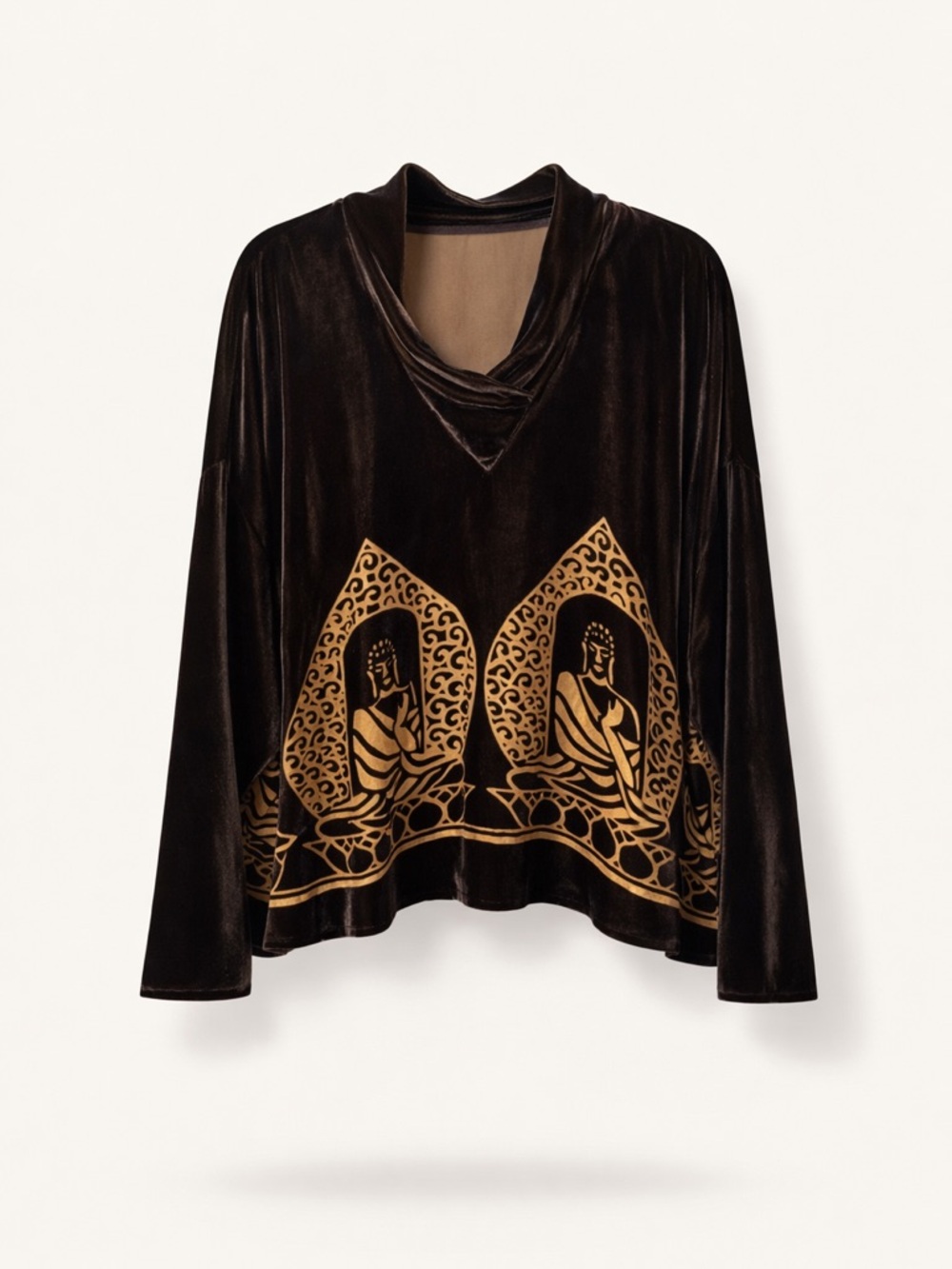 Harari Velvet Burnout Top Chocolate Brown Gold Silk Rayon Artsy Boho Goth PS